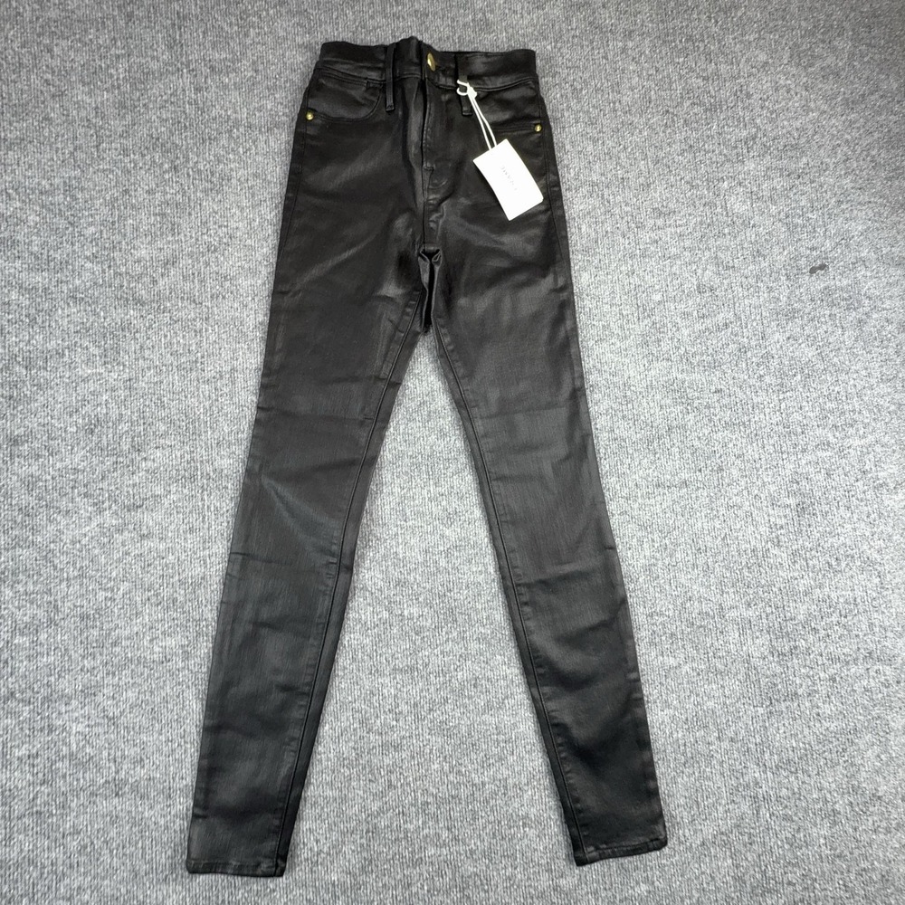 FRAME Jeans Womens 23 Noir Coated Le High High Rise Skinny Crop Denim Pants